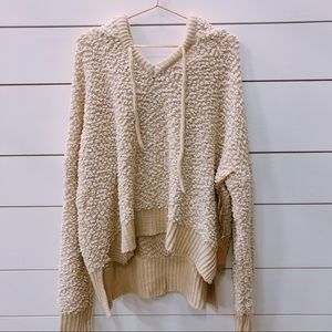 POL Step Hem Textured Hoodie Pullover in Beige